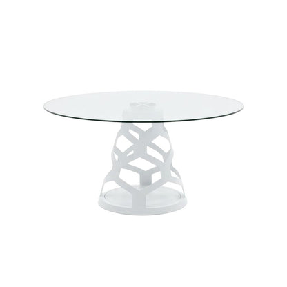 48" Clear And Gold Glass And Steel Pedestal Base Round Top Dining Table HomeRoots