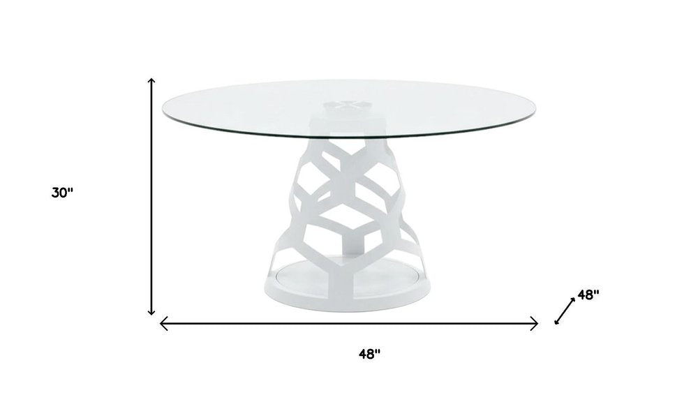 48" Clear And Gold Glass And Steel Pedestal Base Round Top Dining Table HomeRoots