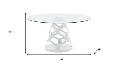 48" Clear And Gold Glass And Steel Pedestal Base Round Top Dining Table HomeRoots