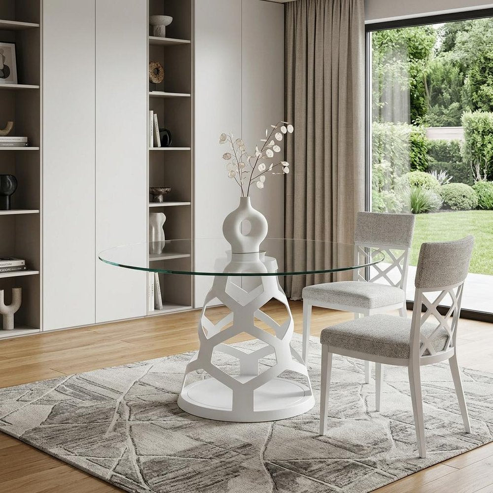 48" Clear And Gold Glass And Steel Pedestal Base Round Top Dining Table HomeRoots