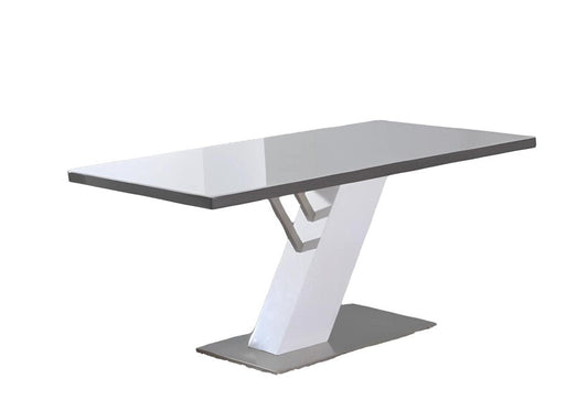 63" White and Silver Wood and Metal Pedestal Base Dining Table HomeRoots