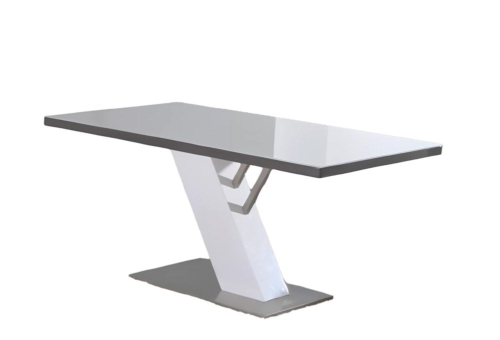 63" White and Silver Wood and Metal Pedestal Base Dining Table HomeRoots