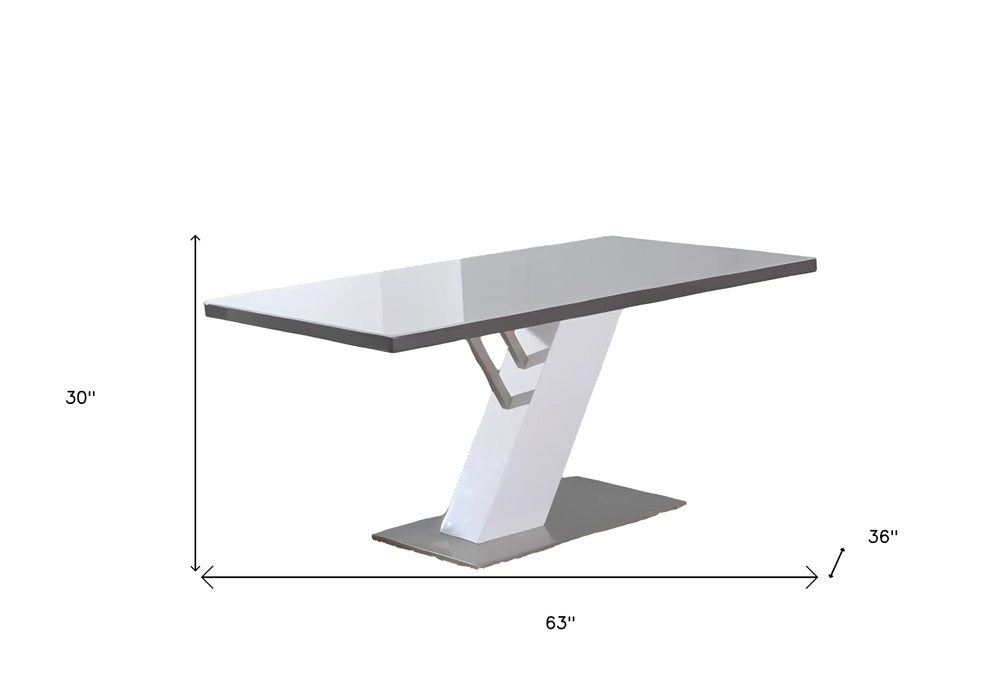 63" White and Silver Wood and Metal Pedestal Base Dining Table HomeRoots