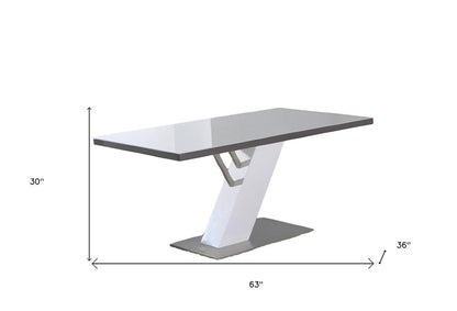 63" White and Silver Wood and Metal Pedestal Base Dining Table HomeRoots