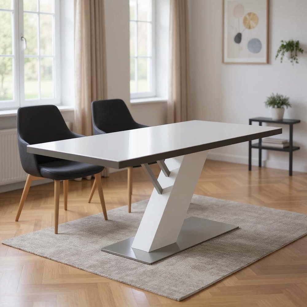 63" White and Silver Wood and Metal Pedestal Base Dining Table HomeRoots