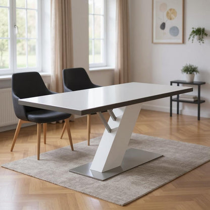 63" White and Silver Wood and Metal Pedestal Base Dining Table HomeRoots