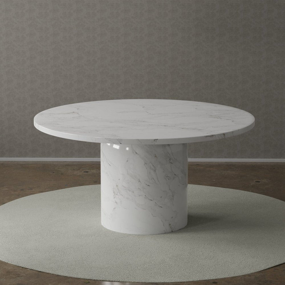 60" Gray and White Marble Pedestal Base Round Top Dining Table HomeRoots