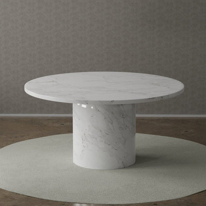 60" Gray and White Marble Pedestal Base Round Top Dining Table HomeRoots
