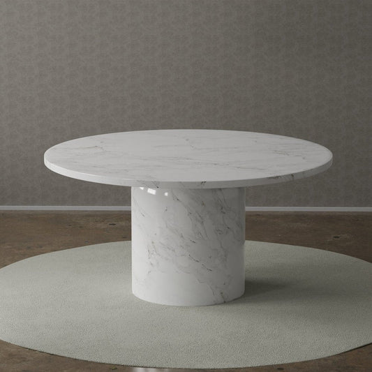 60" Gray and White Marble Pedestal Base Round Top Dining Table HomeRoots