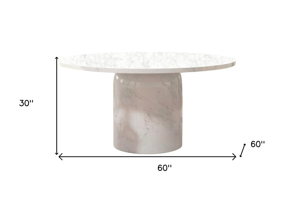 60" Gray and White Marble Pedestal Base Round Top Dining Table HomeRoots