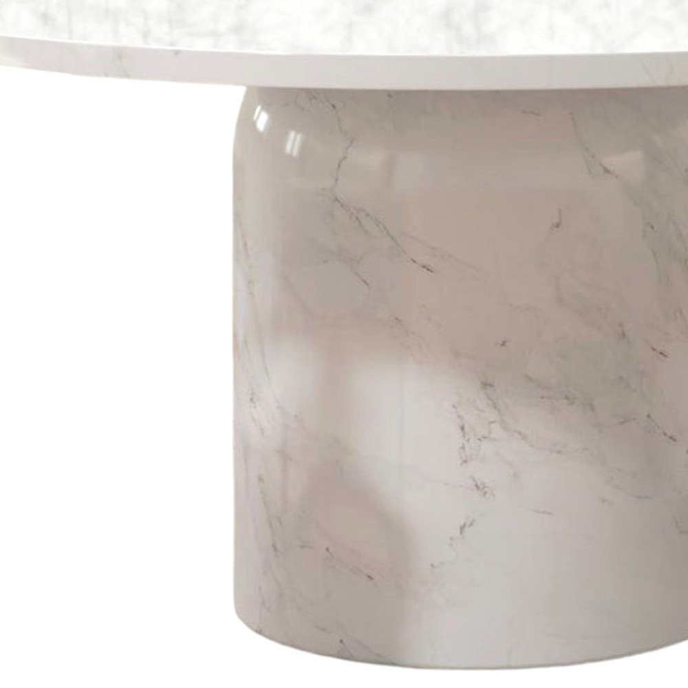 60" Gray and White Marble Pedestal Base Round Top Dining Table HomeRoots
