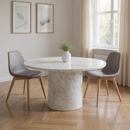 60" Gray and White Marble Pedestal Base Round Top Dining Table HomeRoots