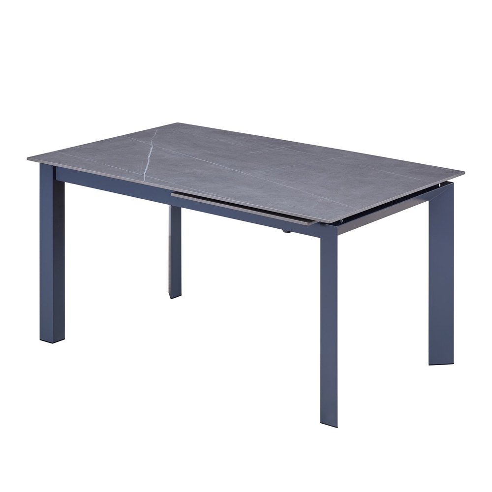 55" Gray Ceramic and Metal Self-Storing Leaf Extendable Dining Table HomeRoots