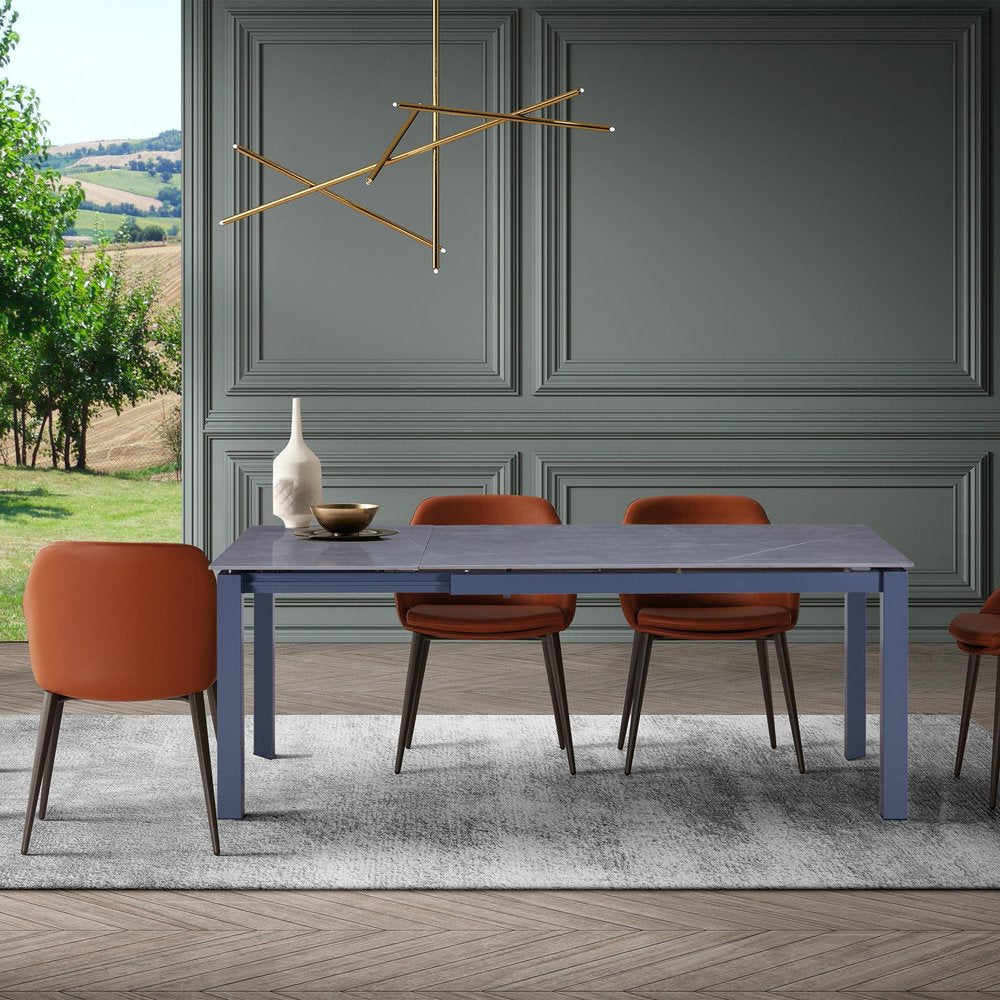55" Gray Ceramic and Metal Self-Storing Leaf Extendable Dining Table HomeRoots
