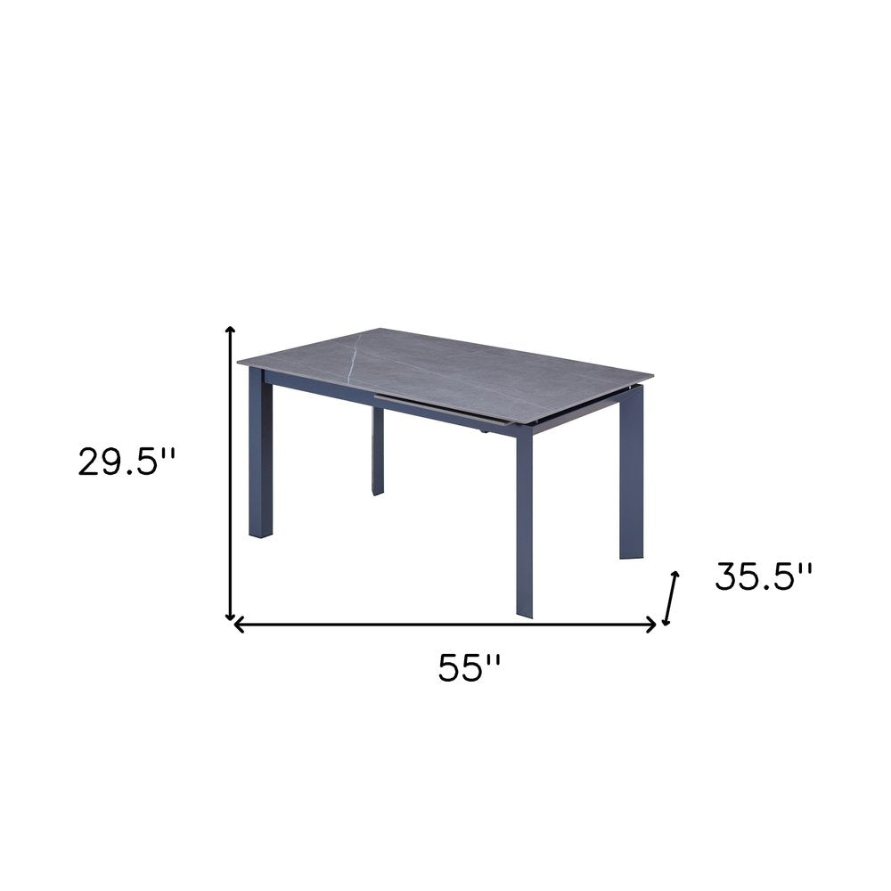55" Gray Ceramic and Metal Self-Storing Leaf Extendable Dining Table HomeRoots