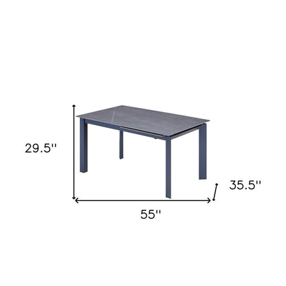 55" Gray Ceramic and Metal Self-Storing Leaf Extendable Dining Table HomeRoots