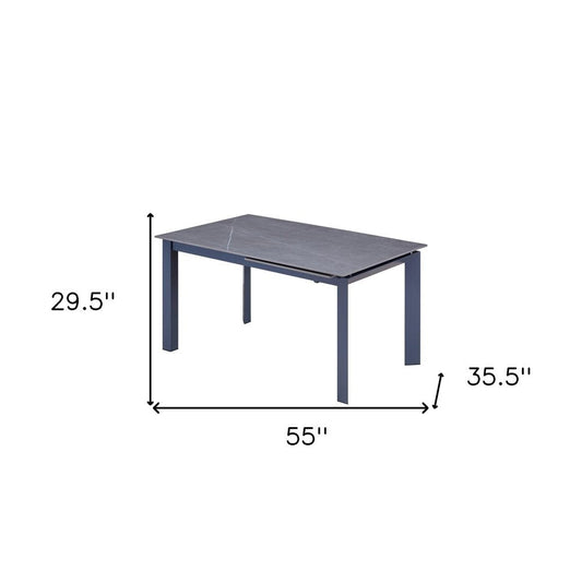 55" Gray Ceramic and Metal Self-Storing Leaf Extendable Dining Table HomeRoots