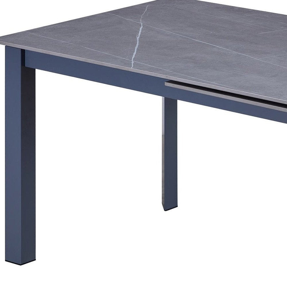 55" Gray Ceramic and Metal Self-Storing Leaf Extendable Dining Table HomeRoots