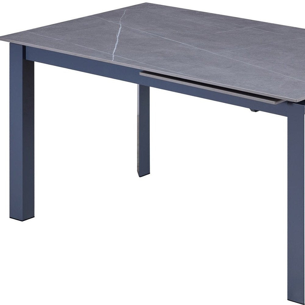 55" Gray Ceramic and Metal Self-Storing Leaf Extendable Dining Table HomeRoots