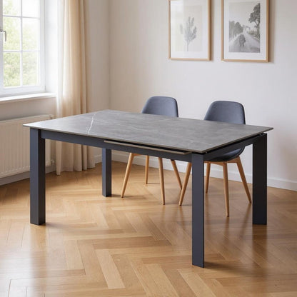 55" Gray Ceramic and Metal Self-Storing Leaf Extendable Dining Table HomeRoots