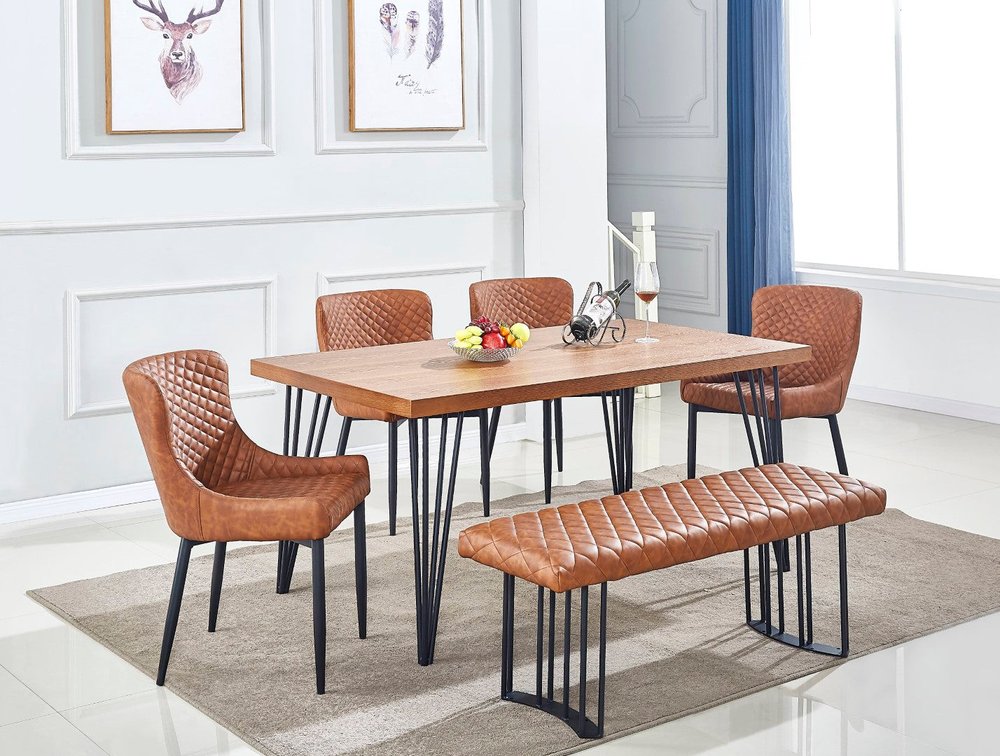 63" Brown and Black Wood And Metal Dining Table HomeRoots