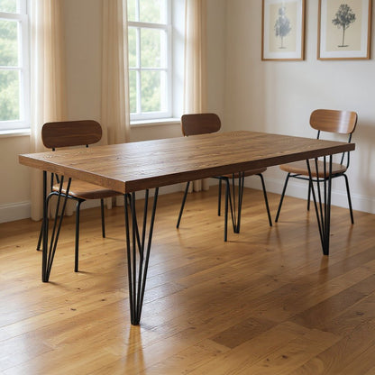 63" Brown and Black Wood And Metal Dining Table HomeRoots