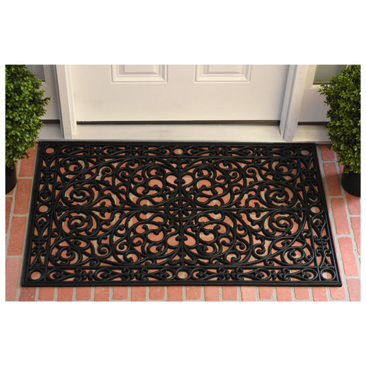 24" X 48" Black Scrollwork Outdoor Rubber Door Mat HomeRoots