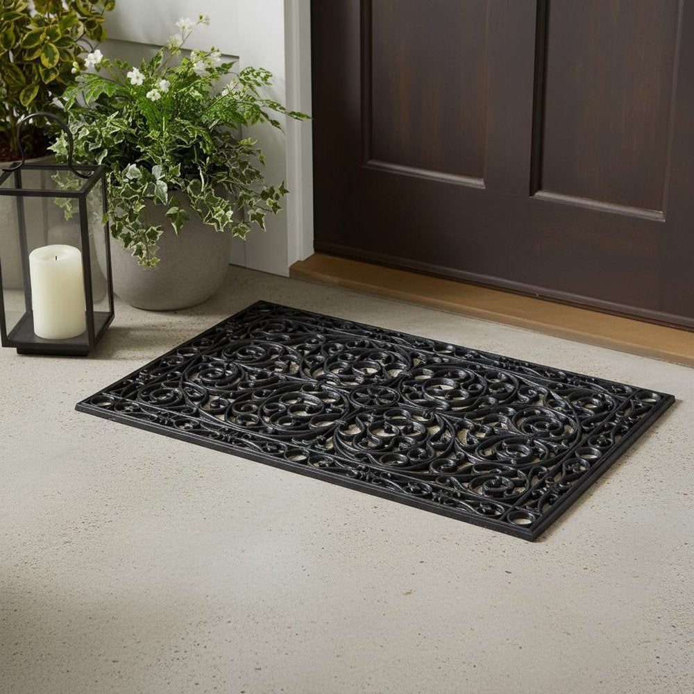 24" X 36" Black Rubber Scrollwork Outdoor Door Mat HomeRoots