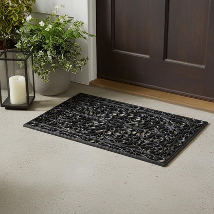 24" X 36" Black Rubber Scrollwork Outdoor Door Mat HomeRoots