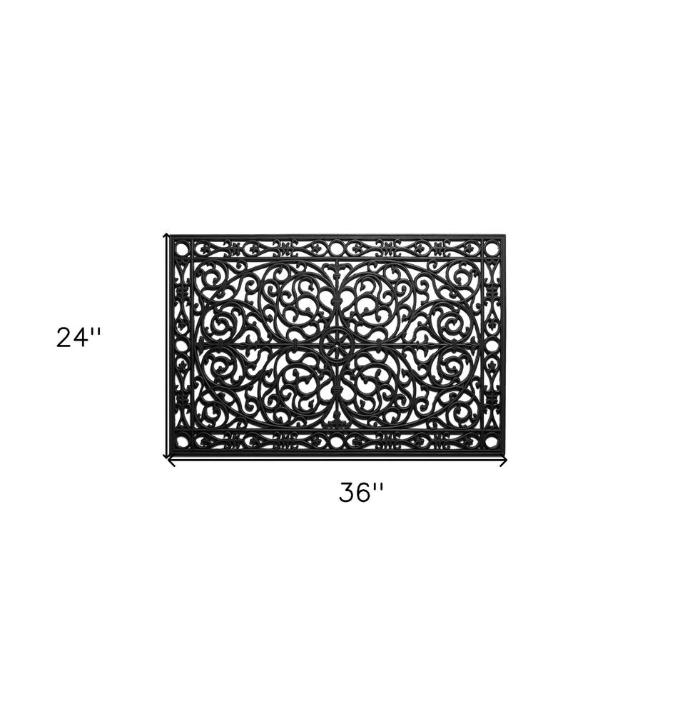 24" X 36" Black Rubber Scrollwork Outdoor Door Mat HomeRoots