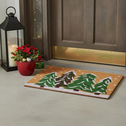 17" X 29" Natural and Green Coir Christmas Trees Outdoor Christmas Door Mat HomeRoots