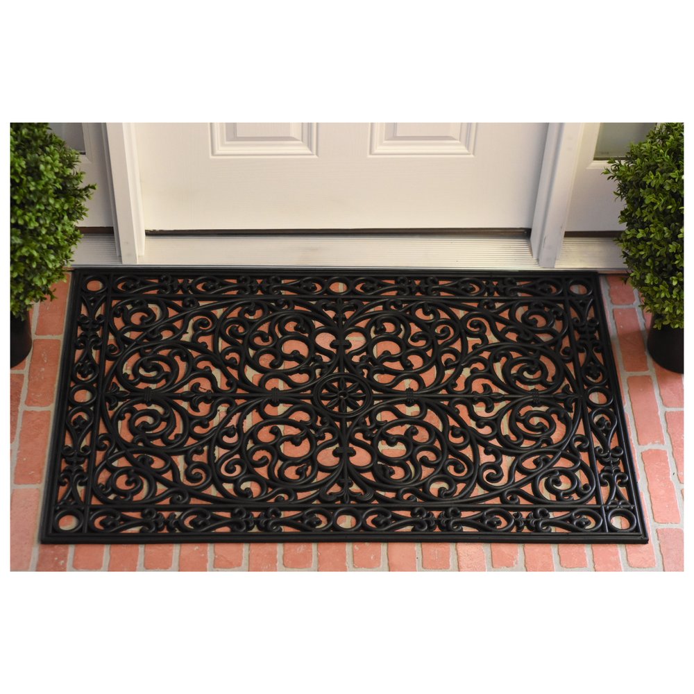 30" X 48" Black Rubber Scrollwork Outdoor Door Mat HomeRoots