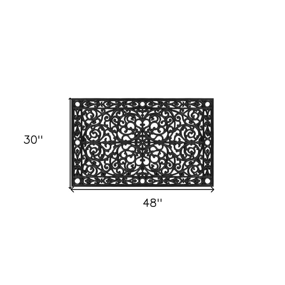 30" X 48" Black Rubber Scrollwork Outdoor Door Mat HomeRoots