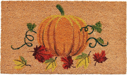 17" X 29" Natural and Orange Coir Pumpkin Outdoor Fall Door Mat HomeRoots