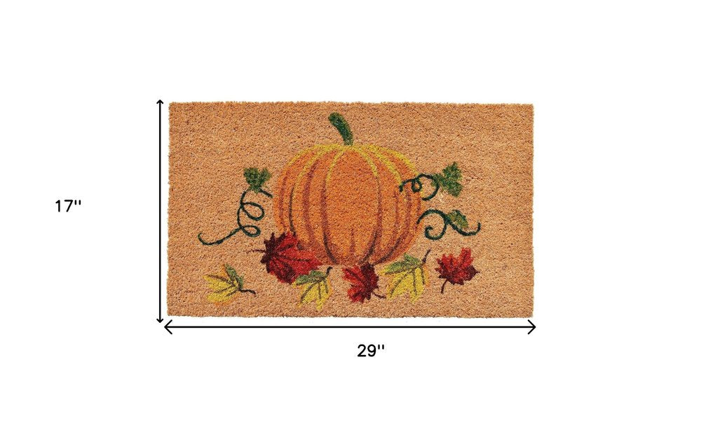 17" X 29" Natural And Orange Pumpkin Outdoor Coir Door Mat HomeRoots
