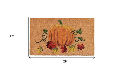 17" X 29" Natural And Orange Pumpkin Outdoor Coir Door Mat HomeRoots