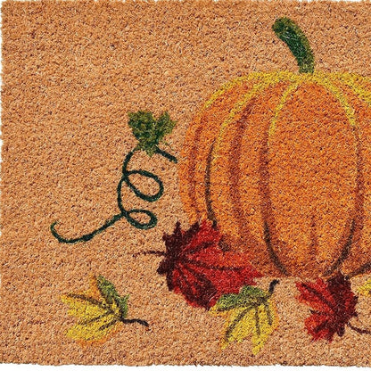 17" X 29" Natural And Orange Pumpkin Outdoor Coir Door Mat HomeRoots