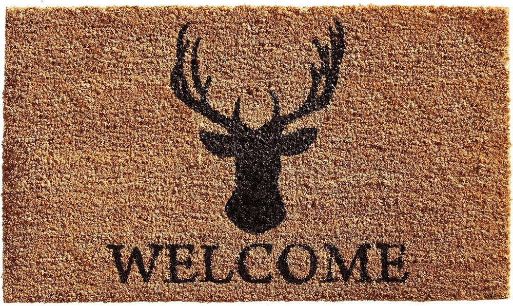 24" X 36" Natural and Black Coir Stag Welcome Outdoor Door Mat HomeRoots