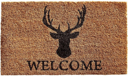 24" X 36" Natural and Black Coir Stag Welcome Outdoor Door Mat HomeRoots