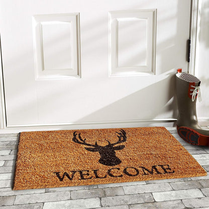 24" X 36" Natural and Black Coir Stag Welcome Outdoor Door Mat HomeRoots