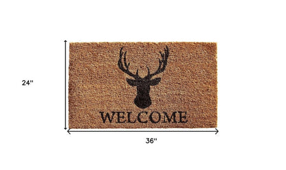 24" X 36" Natural and Black Coir Stag Welcome Outdoor Door Mat HomeRoots