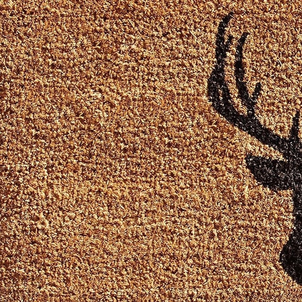 24" X 36" Natural and Black Coir Stag Welcome Outdoor Door Mat HomeRoots