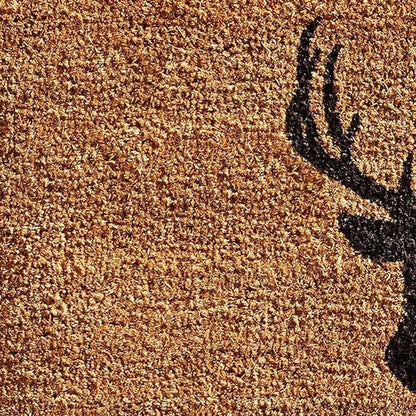 24" X 36" Natural and Black Coir Stag Welcome Outdoor Door Mat HomeRoots