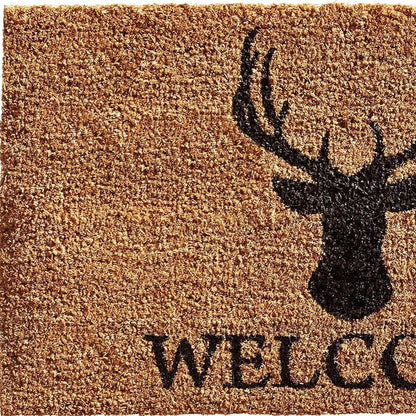 24" X 36" Natural and Black Coir Stag Welcome Outdoor Door Mat HomeRoots