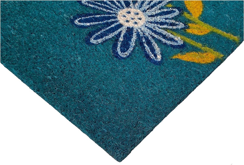 17" X 29" Blue and White Coir Floral Welcome Outdoor Door Mat HomeRoots