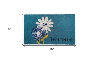 17" X 29" Blue and White Coir Floral Welcome Outdoor Door Mat