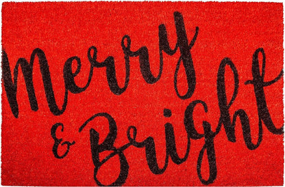 24" X 36" Red and Black Coir Merry and Bright Outdoor Christmas Door Mat HomeRoots