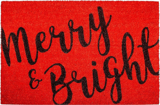 24" X 36" Red and Black Coir Merry and Bright Outdoor Christmas Door Mat HomeRoots