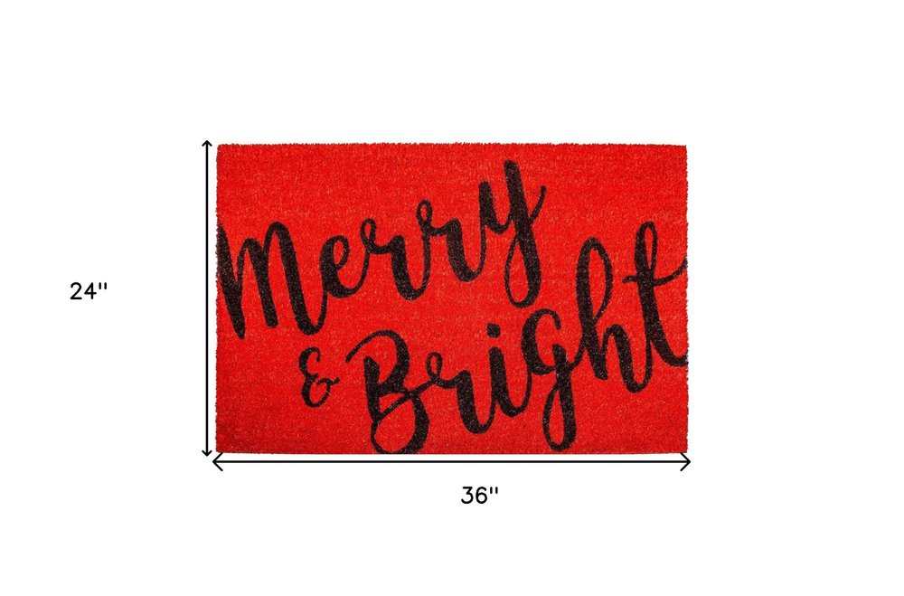 24" X 36" Red and Black Coir Merry and Bright Outdoor Christmas Door Mat HomeRoots