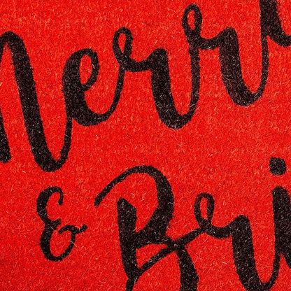24" X 36" Red and Black Coir Merry and Bright Outdoor Christmas Door Mat HomeRoots